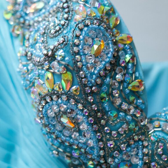 Mori Lee by Madeline Gardner - Sky Blue / Turquoise Dress - Size 4 - Picture 4 of 5